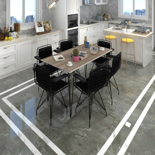 Knsz masa sandalye takımı hem75mazlum crdsyh 130*090 klçsm 6 sandalye syhsyh kolçaklı sırt minderli ürün görseli