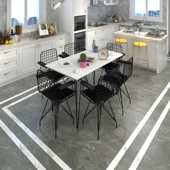 Knsz masa sandalye takımı hem75mazlum byzsyh 130*090 klç 6 sandalye syhsyh kolçaklı ürün görseli 1