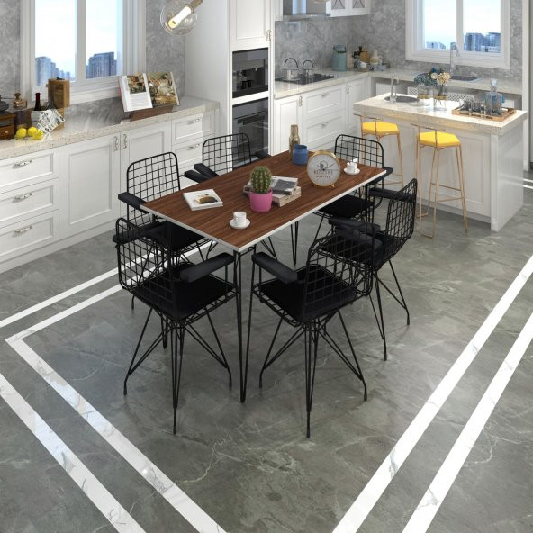 Knsz masa sandalye takımı hem75mazlum cvzsyh 130*070 klç 6 sandalye syhsyh kolçaklı