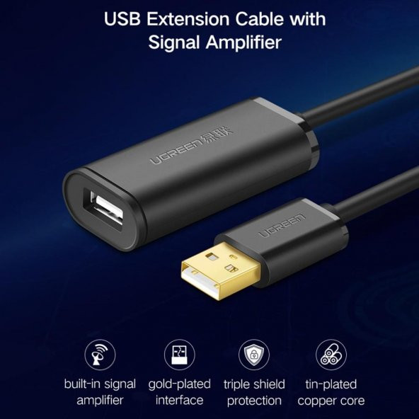 Ugreen USB 2.0 Sinyal Güçlendiricili Uzatma Kablosu 5 Metre - 5
