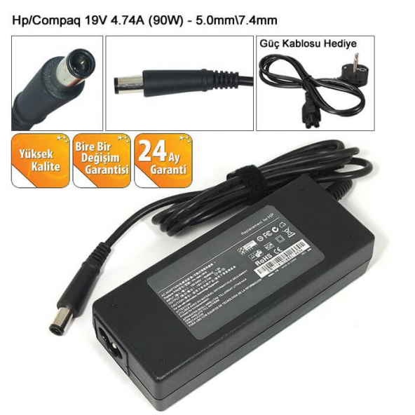 Hp 609948-001, 613152-001 Notebook Adaptörü Şarj - 19V 4.74A (Uc:5.0*7.4) - Resim 3