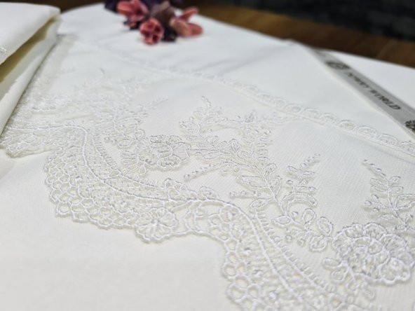 Fransız Dantelli Elani Çeyizlik Nevresim Takımı Krem - Resim 4