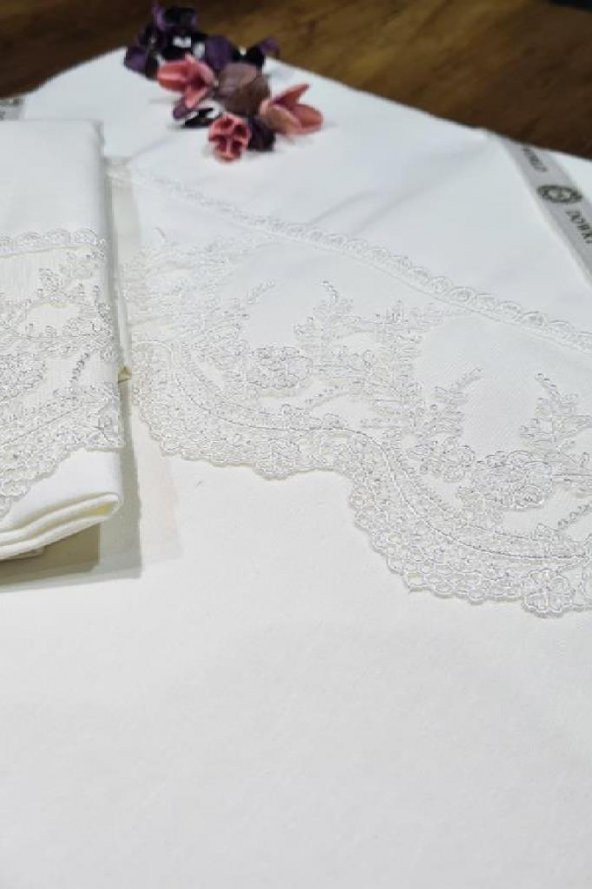 Fransız Dantelli Elani Çeyizlik Nevresim Takımı Krem - Resim 6