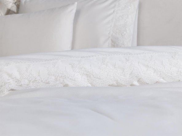 Fransız Dantelli Elani Çeyizlik Nevresim Takımı Krem - Resim 2