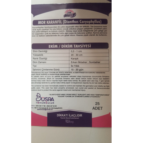 MOR KARANFİL ÇİÇEK TOHUMU 100 VERİMLİ - 2