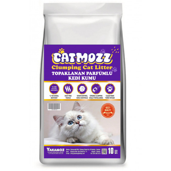 CatMozz Premium İnce Taneli Topaklanan Özel Parfümlü Bentonit Kedi Kumu 10 Lt