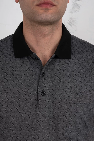 POLO YAKA CEPLİ KLASİK KESİM DESENLİ ERKEK T-SHİRT - 7