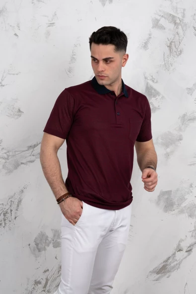 POLO YAKA CEPLİ KLASİK KESİM DESENLİ ERKEK T-SHİRT - 3