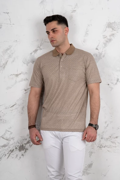 POLO YAKA CEPLİ KLASİK KESİM DESENLİ ERKEK T-SHİRT - 9