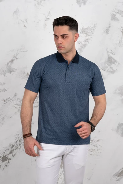 POLO YAKA CEPLİ KLASİK KESİM DESENLİ ERKEK T-SHİRT - 12