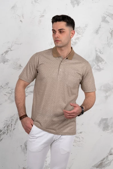 POLO YAKA CEPLİ KLASİK KESİM DESENLİ ERKEK T-SHİRT - 10