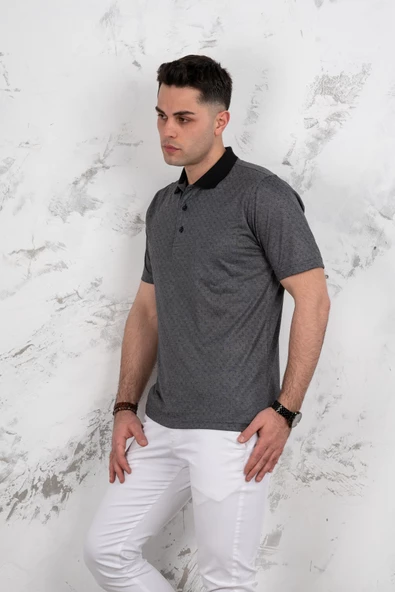 POLO YAKA CEPLİ KLASİK KESİM DESENLİ ERKEK T-SHİRT - 6