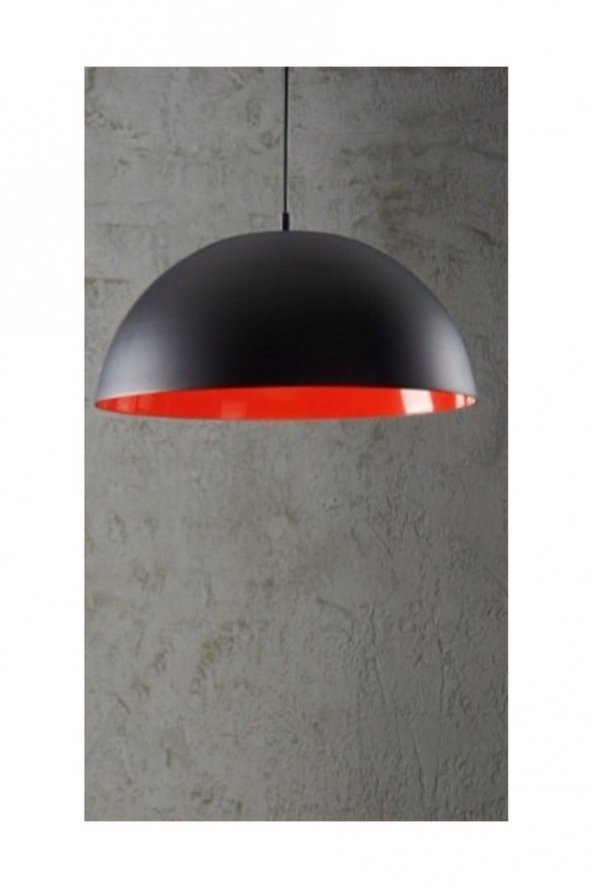 MYLİGHTS  RETRO PARLAK SİYAH İÇİ KIRMIZI METAL SARKIT AVİZE  40 CM