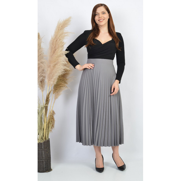 SORALLİNE BAYAN MEVSİMLİK PLİSOLEY ETEK 781 GRİ