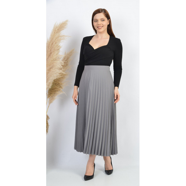 SORALLİNE BAYAN MEVSİMLİK PLİSOLEY ETEK 781 GRİ - 4
