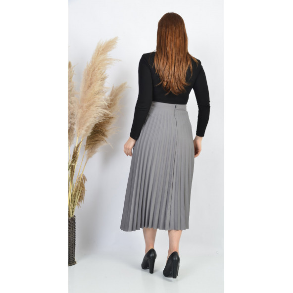 SORALLİNE BAYAN MEVSİMLİK PLİSOLEY ETEK 781 GRİ - 5