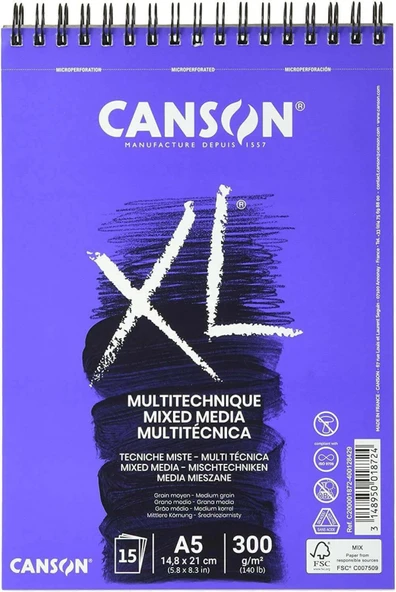 Canson XL Mix Media A5 300gr 15yp Çok Amaçlı Çizim Blok / 200001872