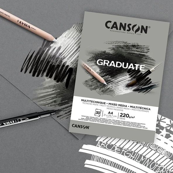 Canson Graduate Mix Media GREY A4 220gr 30 yp Çok Amaçlı Resim Blok - 2