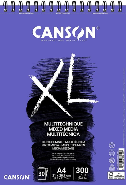 Canson XL Mix Media A4 300gr 30yp Çok Amaçlı Çizim Blok / 200807215