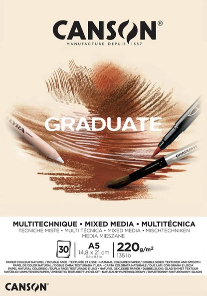 Canson Graduate Natural Mix Media A5 220gr 30yp Çok Amaçlı Blok