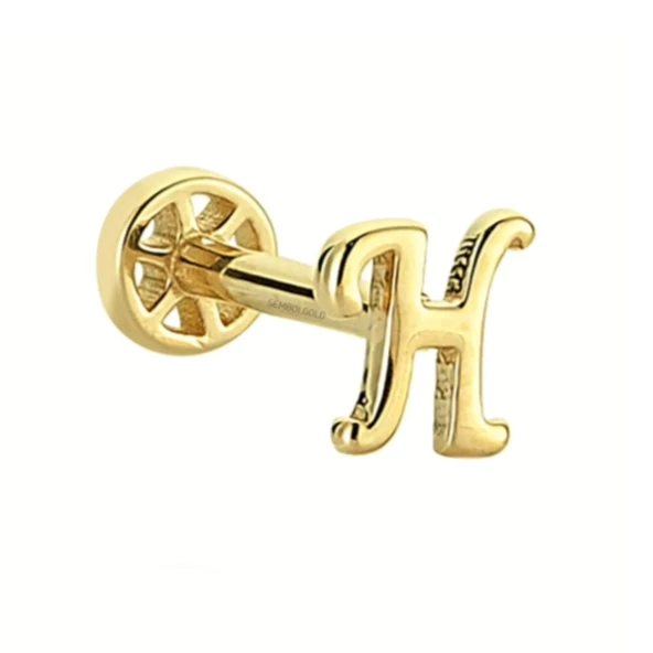 Altın Piercing -H- Harf 14 Ayar Tragus - 2