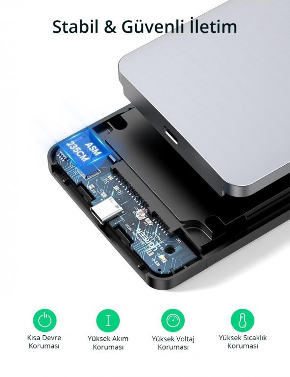 Ugreen USB Type-C 3.1 Gen2 2.5 Inch HDD SSD Alüminyum Harici Disk Kutusu - 7