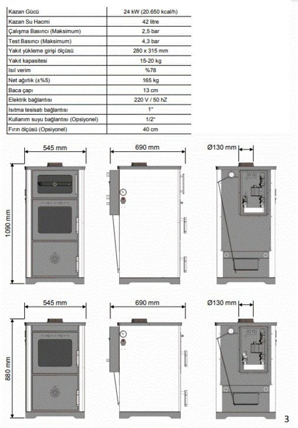 Dorello vera Dila (25kw) Odun/kömür Kalorifer katı yakıtlı soba Kaloriferli - 3