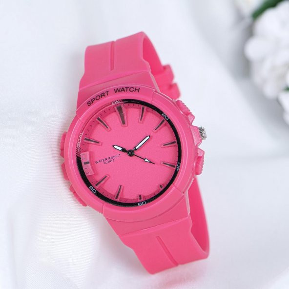 Fuşya Silikon Kordonlu Pinkoli Kabartma iç Tasarım Çocuk Kol Saat ST-303986 - Resim 3