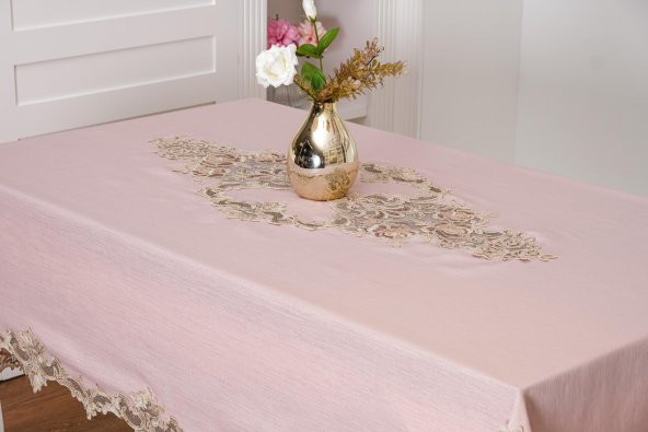 Finezza Henna Güpürlü Keten Pudra Sofra Takımı 8 kişilik 160x230cm 17Prç. - 1149 - 3