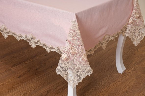 Finezza Henna Güpürlü Keten Pudra Sofra Takımı 8 kişilik 160x230cm 17Prç. - 1149 - 4