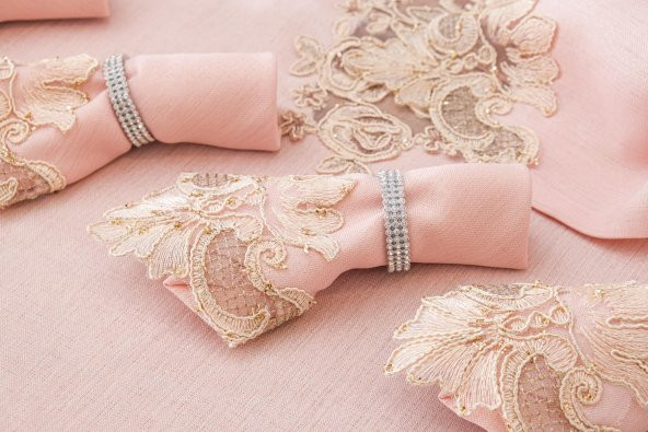 Finezza Henna Güpürlü Keten Pudra Sofra Takımı 8 kişilik 160x230cm 17Prç. - 1149 - 5
