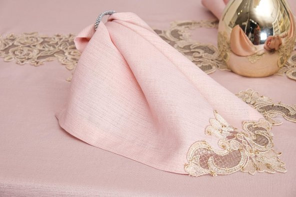 Finezza Henna Güpürlü Keten Pudra Sofra Takımı 8 kişilik 160x230cm 17Prç. - 1149 - 6