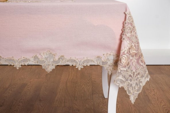 Finezza Henna Güpürlü Keten Pudra Sofra Takımı 8 kişilik 160x230cm 17Prç. - 1149 - 7