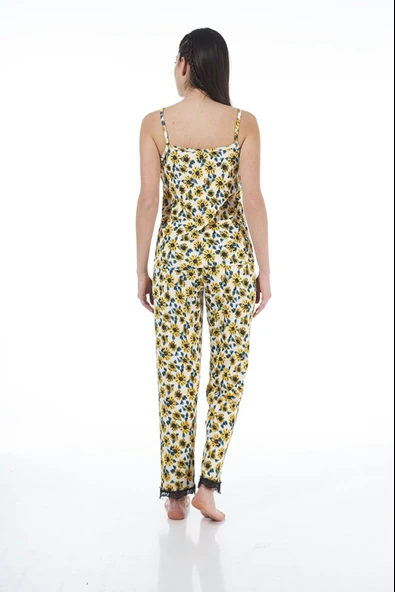 Estiva 22101 Kadın Papatya Desenli Askılı Viskon Pijama Takımı - 3