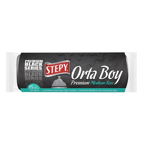 Stepy Black Serisi 55x60 Ekonomik Orta Boy Çöp Torbası 15 li