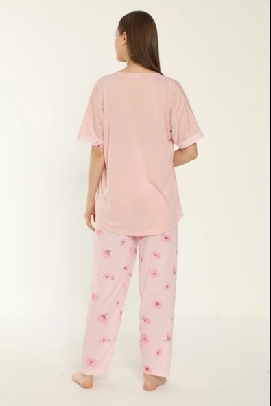 Estiva 22153 Kadın Çiçek Desenli Viskon Kısa Kollu Büyük Beden Pijama Takımı - 5
