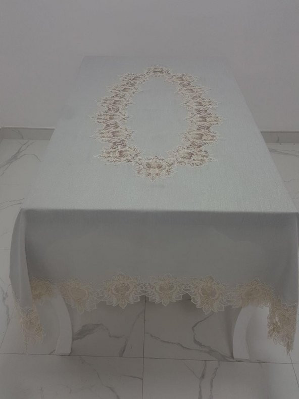 Finezza Nihal Lüx Dantelli Simli Keten Kumaş Gri Masa Örtüsü 160x230 cm - 1151 - 2