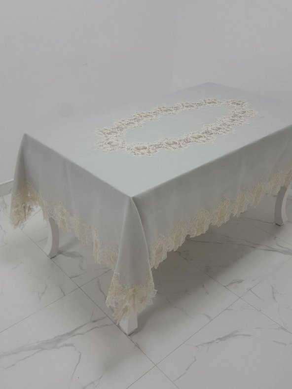 Finezza Nihal Lüx Dantelli Simli Keten Kumaş Gri Masa Örtüsü 160x230 cm - 1151 - 3