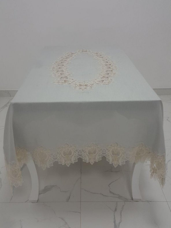 Finezza Nihal Lüx Dantelli Simli Keten Kumaş Gri Masa Örtüsü 160x230 cm - 1151 - 4