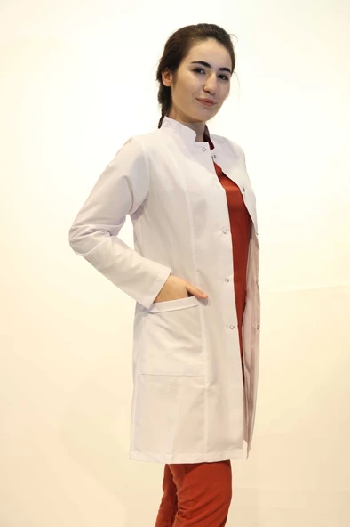 Doktor Hemşire Bayan Uzun Boy Hakim Yaka Beyaz Önlük XL - 2