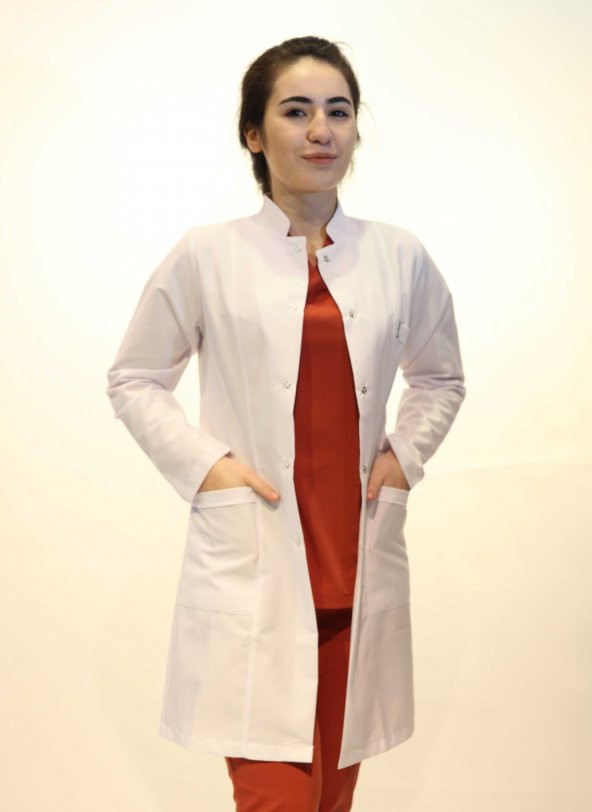 Doktor Hemşire Bayan Uzun Boy Hakim Yaka Beyaz Önlük XS
