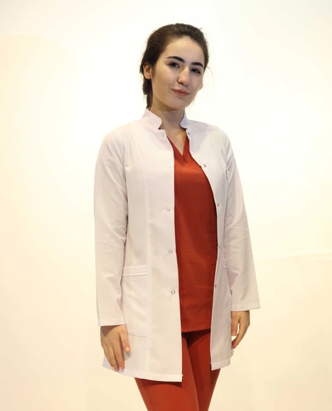 Doktor Hemşire Bayan Orta Boy Hakim Yaka Beyaz Önlük XL - 2