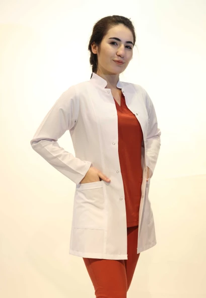 Doktor Hemşire Bayan Orta Boy Hakim Yaka Beyaz Önlük 2XL