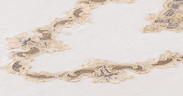 Finezza Perla Lüx Dantelli Simli Keten Kumaş Krem Masa Örtüsü 160x230 cm - 1158 - 2