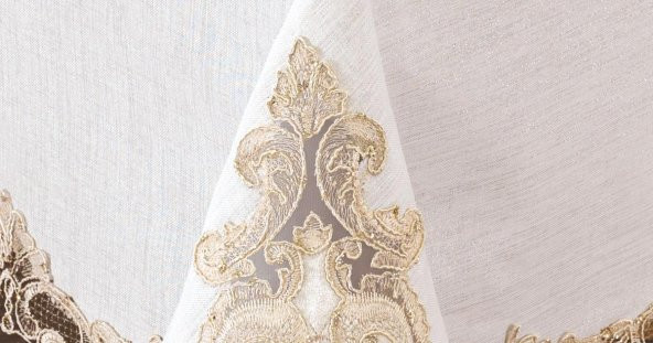 Finezza Perla Lüx Dantelli Simli Keten Kumaş Krem Masa Örtüsü 160x230 cm - 1158 - 4