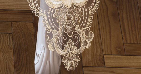 Finezza Perla Lüx Dantelli Simli Keten Kumaş Krem Masa Örtüsü 160x230 cm - 1158 - 5