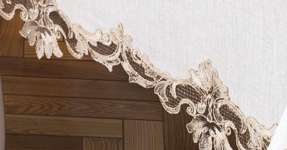 Finezza Perla Lüx Dantelli Simli Keten Kumaş Krem Masa Örtüsü 160x230 cm - 1158 - 6