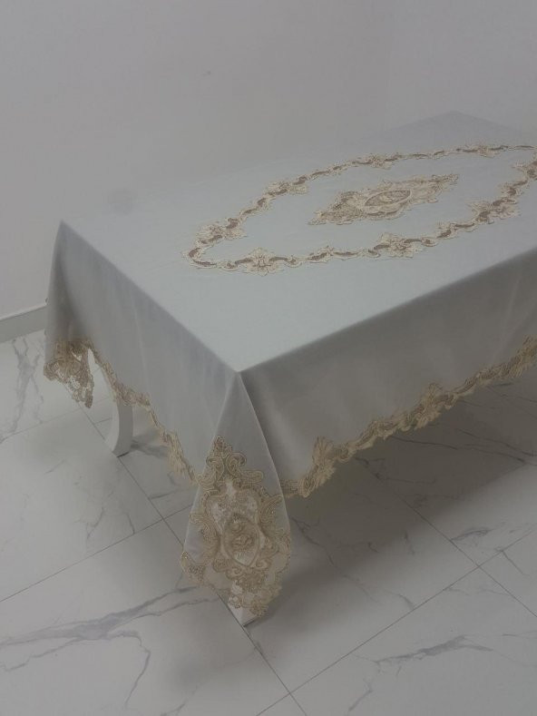 Finezza Perla Lüx Dantelli Simli Keten Kumaş Gri Masa Örtüsü 160x230 cm - 1157