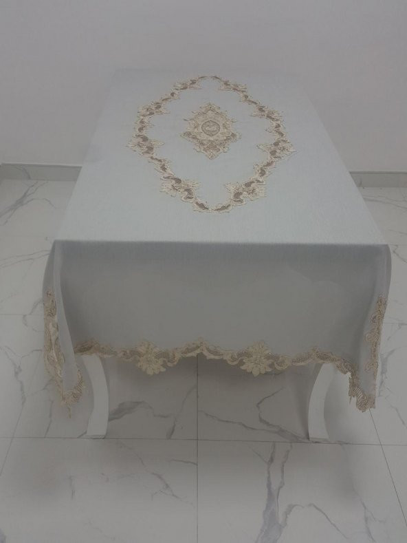 Finezza Perla Lüx Dantelli Simli Keten Kumaş Gri Masa Örtüsü 160x230 cm - 1157 - 3