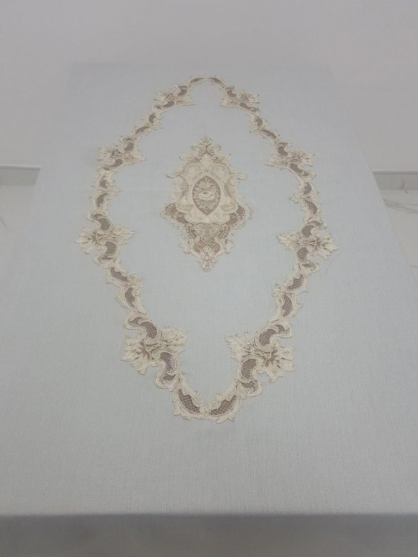 Finezza Perla Lüx Dantelli Simli Keten Kumaş Gri Masa Örtüsü 160x230 cm - 1157 - 4